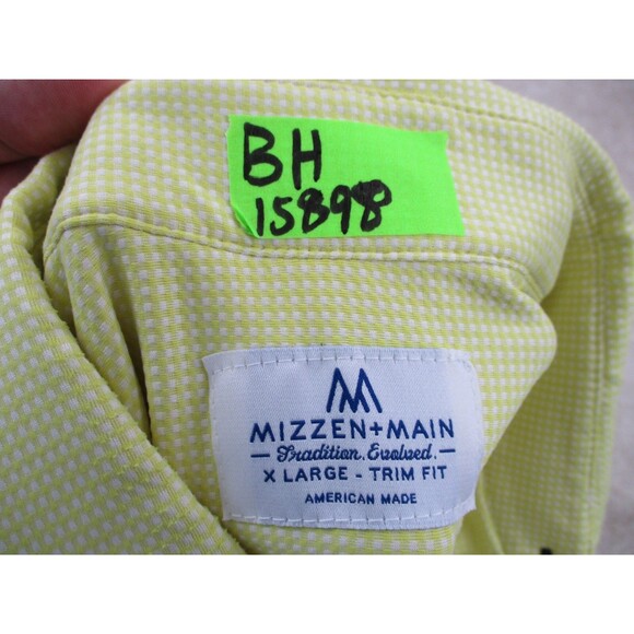 Mizzen Main Shirt Extra Large Trim Fit Yellow Performance Casual Button Up Mens - Picture 9 of 9